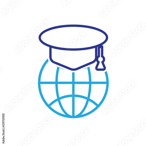 graduation icon. graduation cap toga vector with globe. explaining education, learning outcomes, bachelor. for events, celebrations, flyers. Line design style