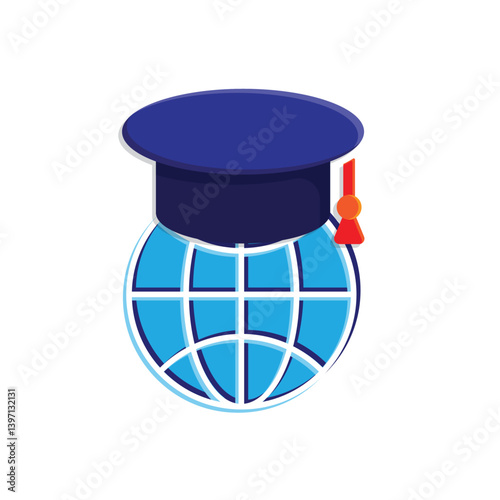 graduation icon. graduation cap toga vector with globe. explaining education, learning outcomes, bachelor. for events, celebrations, flyers. 3d color simple design style