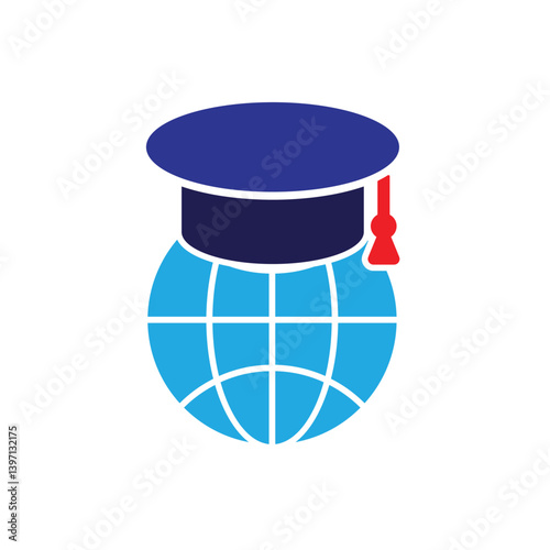 graduation icon. graduation cap toga vector with globe. explaining education, learning outcomes, bachelor. for events, celebrations, flyers. Solid design style