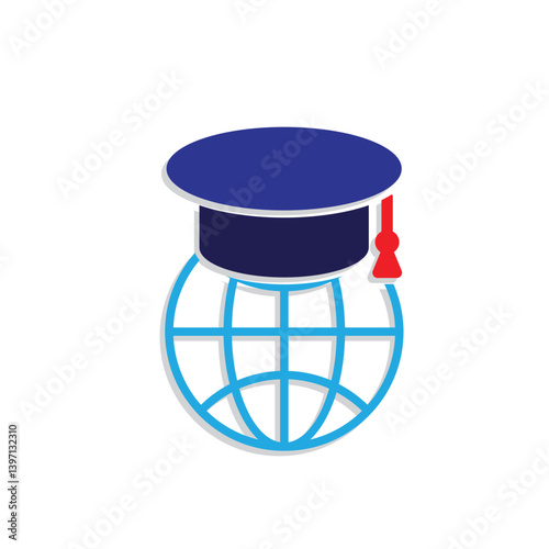 graduation icon. graduation cap toga vector with globe. explaining education, learning outcomes, bachelor. for events, celebrations, flyers. Mixed design style