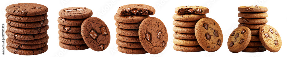 Fototapeta premium Chocolate Chip Cookies Stack on Transparent Background