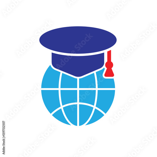 graduation icon. graduation cap toga vector with globe. explaining education, learning outcomes, bachelor. for events, celebrations, flyers. Solid design style