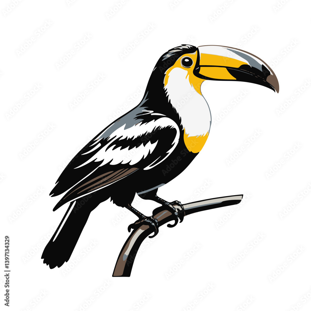 Obraz premium Colorful toucan perched on a branch in a tropical environment during daylight