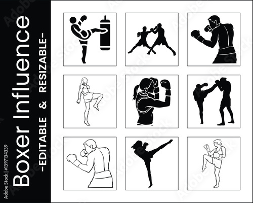 Boxing And Martial Arts Silhouettes Vector Illustration Set Different Positions And Stances
