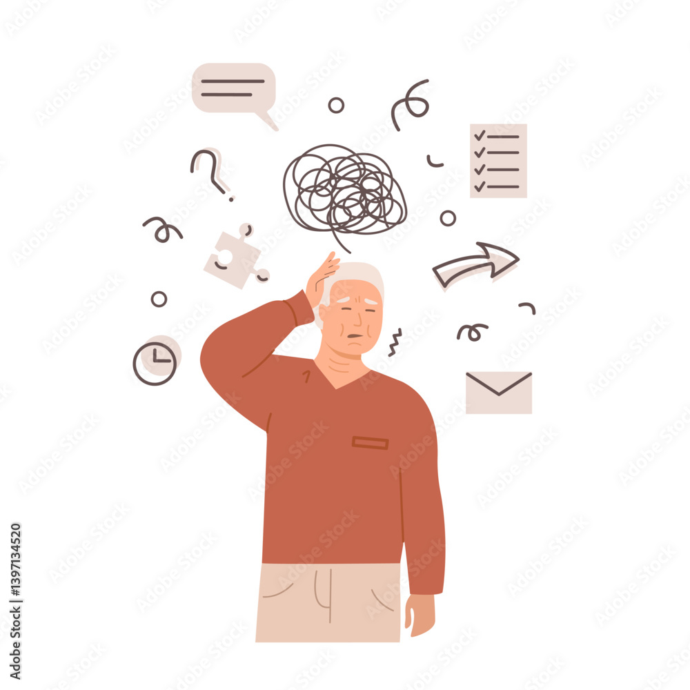Φωτογραφία Elderly man experiencing memory loss and confusion, holding head with a puzzled expression