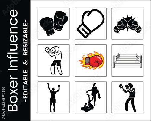 Boxing Icons Set Vector Illustration Different Boxing Elements Editable And Resizable