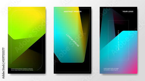 A set of abstract gradient colorful backgrounds with 3D elements. For posters, posters, covers, etc.