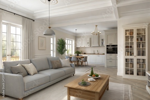 Elegant Modern Open Plan Living Room Kitchen Design Interior