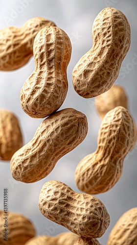 Close-Up View of Roasted Peanuts Tumbling Through the Air