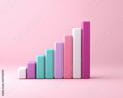 colorful pastel style 3D statistics graphic featuring ascending bars on soft pink background, evoking sense of growth and positivity Free Download colorful pastel style 3D statistics graphic featuring ascending bars on soft pink background, evoking sense of growth and positivity - GFXLoad