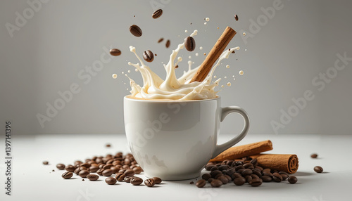 A visually stunning image of a coffee beverage with milk and cinnamon.
