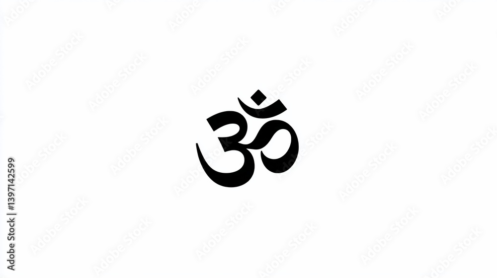 Symbolic icon, sacred sound Aum symbol in black and white design Symbolic icon, sacred sound Aum symbol in black and white design