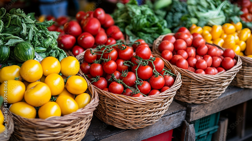 Fresh produce at a vibrant local market in summer Fresh produce at a vibrant local market in summer