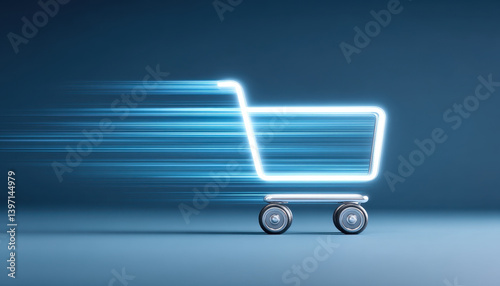 futuristic online cart moves swiftly along digital highway, symbolizing speed and innovation in e commerce