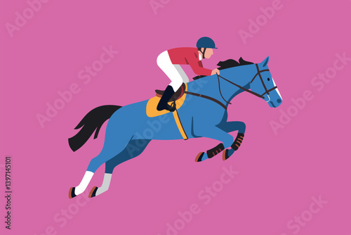 Flat Design Equestrian Competition Scene with Jumping Horse