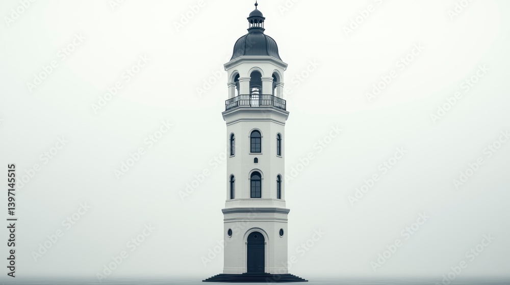 Obraz premium White Tower in Dense Fog Minimalist Architectural Photography