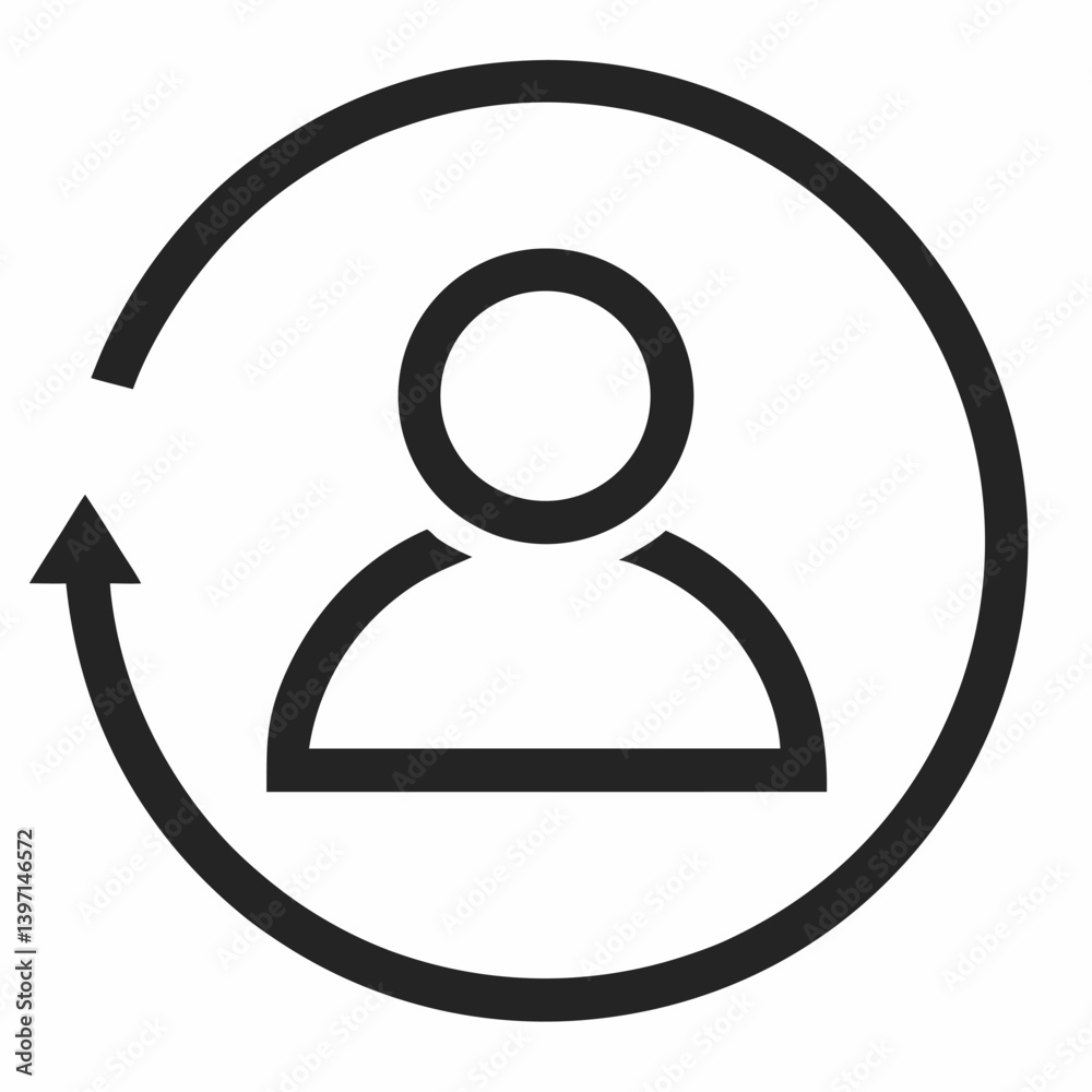 Single user with circular arrow outline icon on white background Single user with circular arrow outline icon on white background