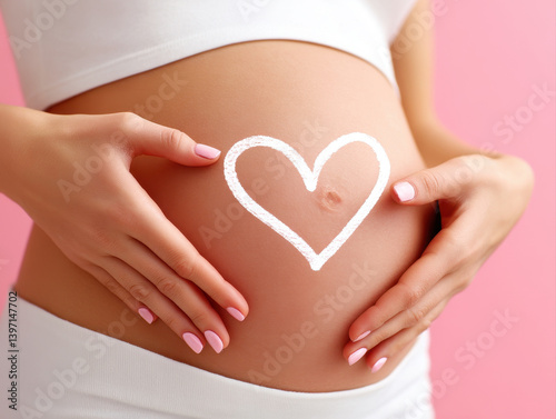 Wallpaper Mural heart shape drawn on pregnant belly, symbolizing love and anticipation. hands gently cradle belly, creating warm and emotional connection Torontodigital.ca
