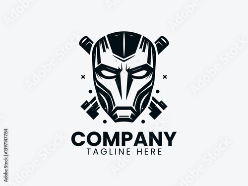 Steel Armor Helmet Logo, Medieval Iron Mask Logo