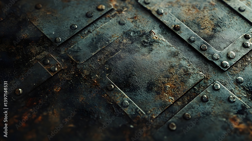 Naklejka premium Aged metallic surface with layers of rust and cracks for texture