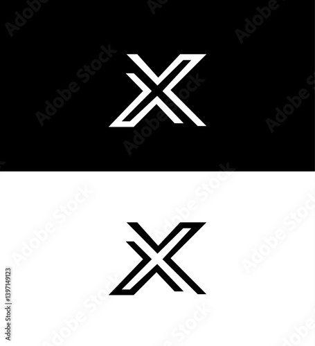 Modern Minimalist Letter X Logo Design, Black White Variations
