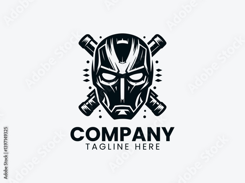 Steel Armor Helmet Logo, Medieval Iron Mask Logo