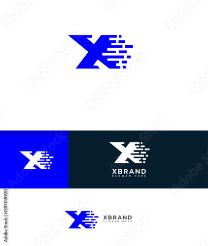 Modern Blue X Letter Logo Design Digital Speed, Technology, Innovation