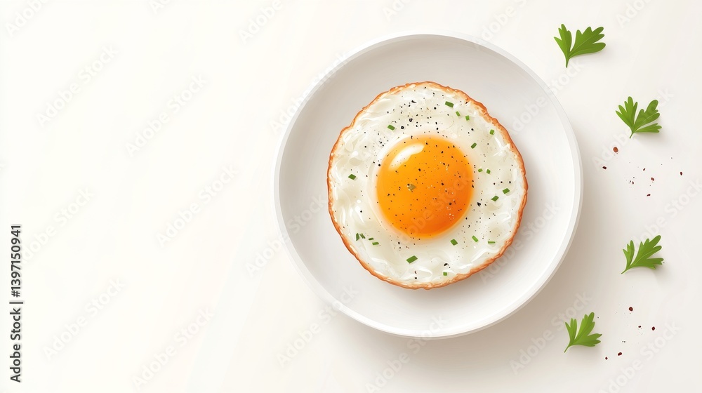 Sunny Side Up Egg Breakfast Delight: A Perfectly Cooked Egg on a Plate with Fresh Parsley Sunny Side Up Egg Breakfast Delight: A Perfectly Cooked Egg on a Plate with Fresh Parsley