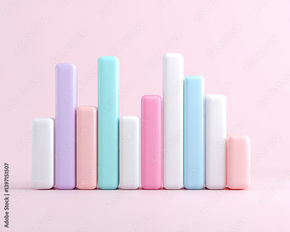 Minimal 3D infographic bar chart in soft pastel colors, showcasing modern design that evokes sense of calm and creativity