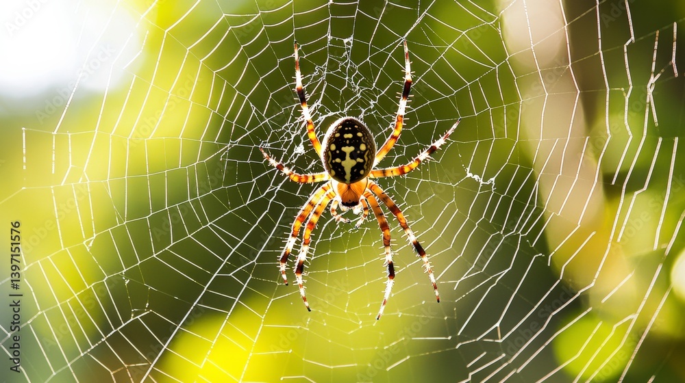 Macro Shot of Spider Resting in Web with Sunlight Effects Macro Shot of Spider Resting in Web with Sunlight Effects