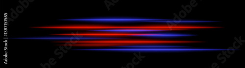 Abstract pulse lines. Red and blue flattened beams with sharp edges and center alignment. Minimal light motion effect.