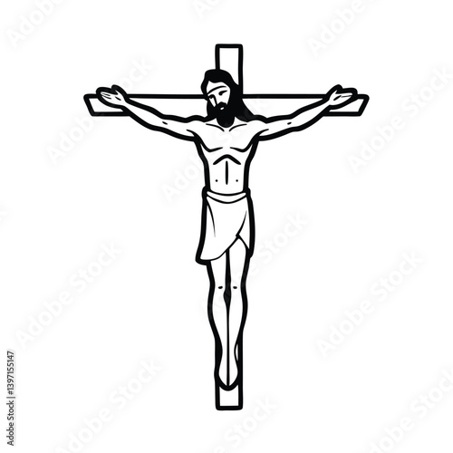Jesus Christ Crucifix Outline Illustration For Religious And Spiritual Themes Vector