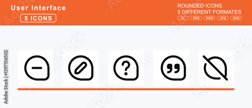 Set of 5 rounded user interface icons,comment, info, medical, middle, top