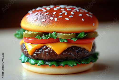 Wallpaper Mural HD Close-up Burger Photography - Realistic Patty, Juicy Cheese, and Vibrant Ketchup on Crisp White Background Torontodigital.ca