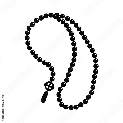 Black Prayer Beads Mala Necklace Icon Vector Illustration Spiritual Symbol