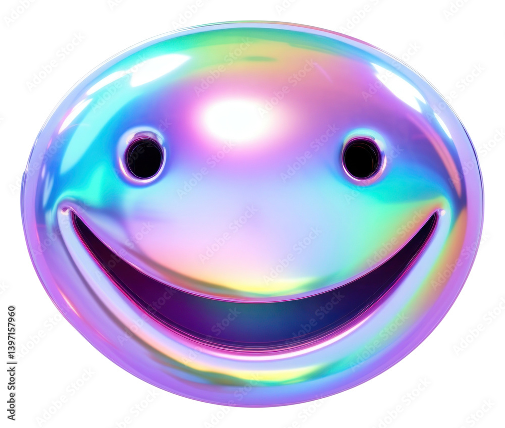 Naklejka premium PNG Emoji smile iridescent sphere purple