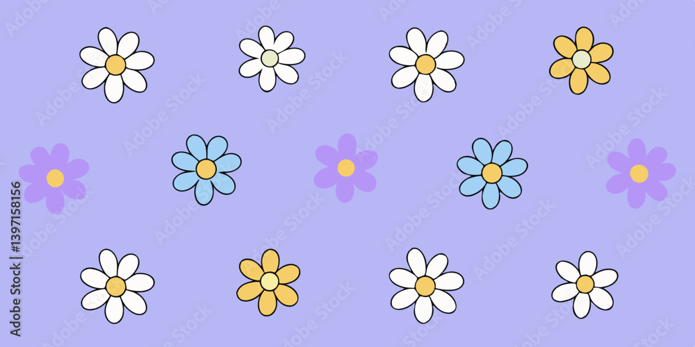 Set of seamless ditsy patterns with various wild meadow flowers. Сolourful cute floral summer backgrounds. Lovely design for wrapping, textile, cover, print, banner, greeting card, label, wallpaper. Set of seamless ditsy patterns with various wild meadow flowers. Сolourful cute floral summer backgrounds. Lovely design for wrapping, textile, cover, print, banner, greeting card, label, wallpaper.