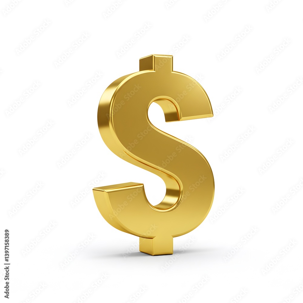 A Stunning 3D Render of a Golden Dollar Sign Symbol on White Background, Representing Wealth, Finance, and Currency A Stunning 3D Render of a Golden Dollar Sign Symbol on White Background, Representing Wealth, Finance, and Currency