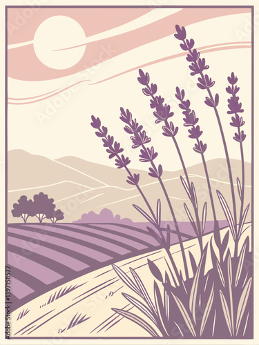Springtime Lavender Vector | Purple Meadow Flowers for Stationery