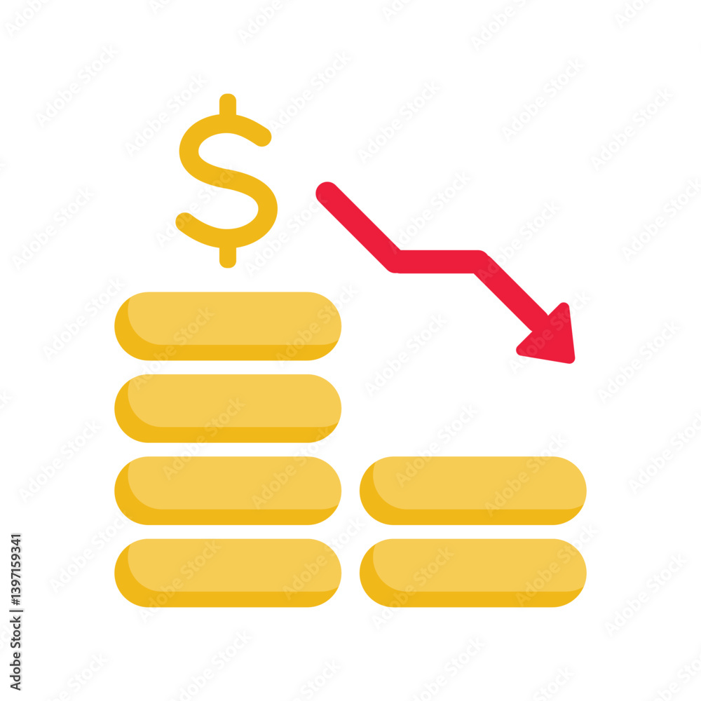 Dollar Price Chart Illustration Down. Stroke Editable Dollar Price Chart Illustration Down. Stroke Editable