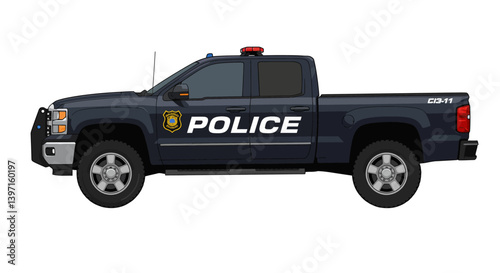 Police Pickup Truck Vehicle Cartoon Toy No Background Vector Transparent 