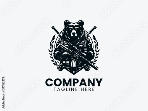 Armed Bear Soldier Uniform Ready for War Vector Logo Design, Military Bear Soldier Logo, Warrior Bear Uniform Logo