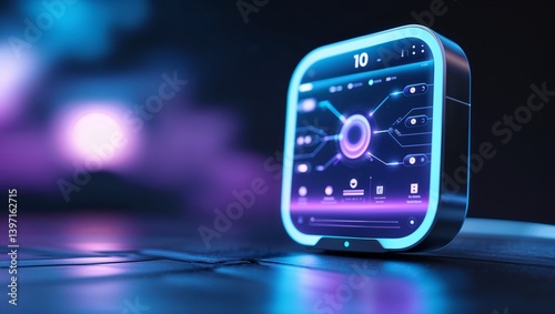 Wallpaper Mural Photorealistic smart device display with vibrant colors illuminating a dark environment and showcasing data interface details Torontodigital.ca