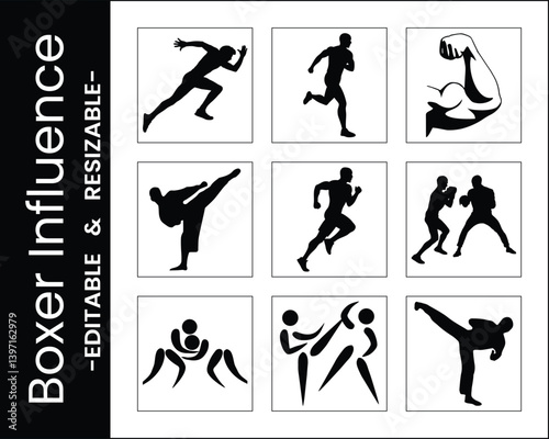 Sport Silhouettes Collection Vector Illustration Running Boxing Martial Arts And Muscle Building