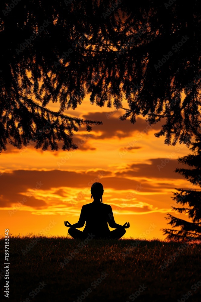 Serene meditation at sunset beneath the trees