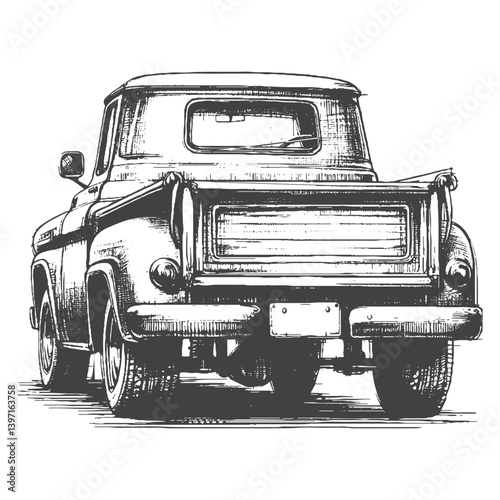 Hand-Drawn Vintage Pickup Truck Vector – Sketch Style Classic Vehicle Illustration for T-Shirts, Stickers, and Posters