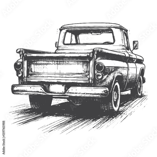 Hand-Drawn Vintage Pickup Truck Vector – Sketch Style Classic Vehicle Illustration for T-Shirts, Stickers, and Posters