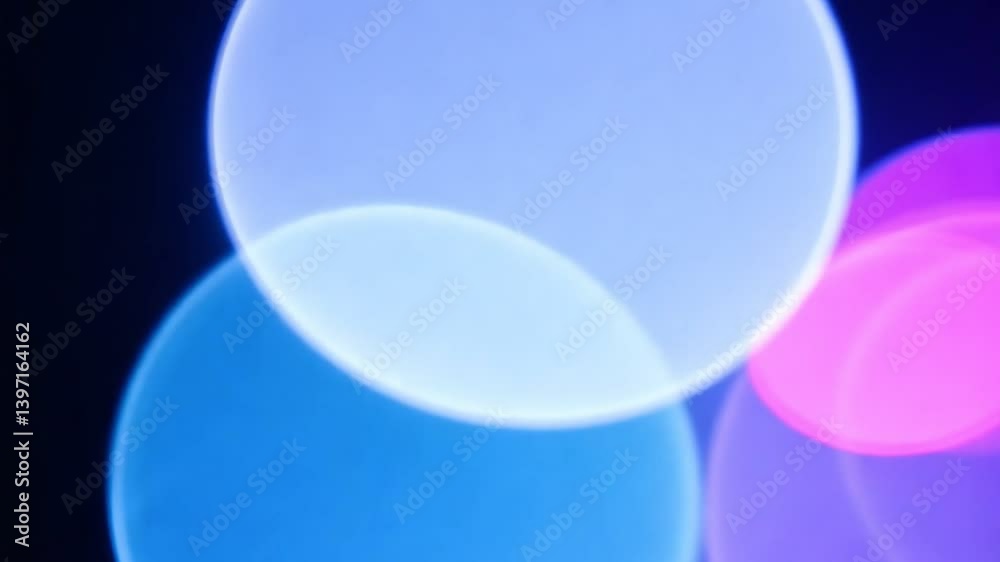 Chromatic Serenity: A dreamy, abstract depiction of ethereal light circles in cool hues of blue, lilac, and pink, rendered in a bokeh style, bringing a sense of calmness, tranquility.