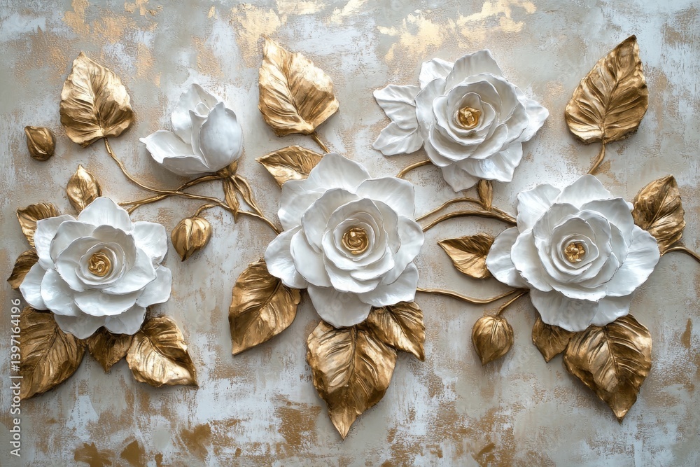 Displaying classic petals amidst lush greenery, this stucco relief exhibits petals in diverse colors Displaying classic petals amidst lush greenery, this stucco relief exhibits petals in diverse colors
