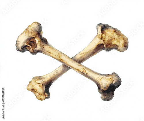 Skeletal Symbolism: Two Crossed Bones in Isolation on Transparent Background for Decorative or ILLUSTRATIVE PURPOSES